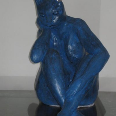 Catlady blue - 40 x 30 x 40 cm - Resin